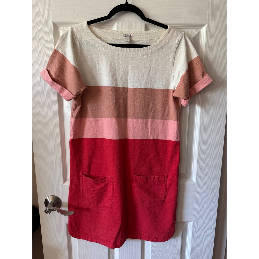 J. Crew Colorblock T Shirt Dress Pockets Red Pink Cotton‎ Size Small